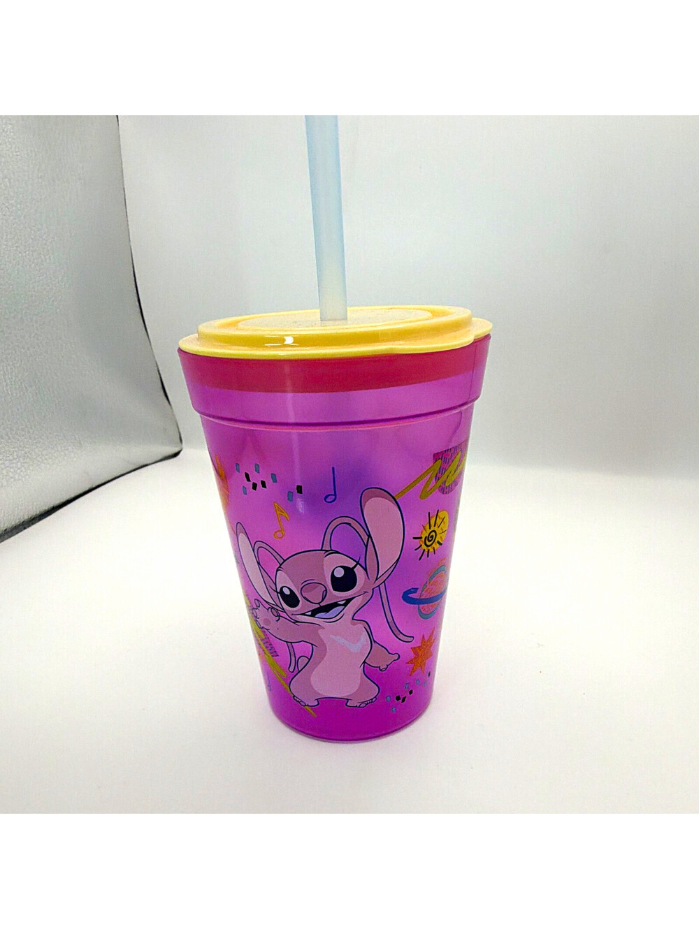 Zak! Disney Stitch Purple Plastic Tumbler Cup w Lid & Straw 16 oz